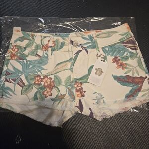 Black Orchid Jean Shorts with Tropical Floral Print
